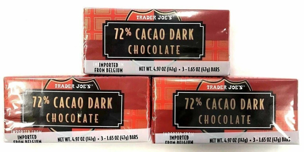 9 Bars Trader Joe’s 72% Cacao Dark Chocolate Candy Bars 1.65 oz Each Bar