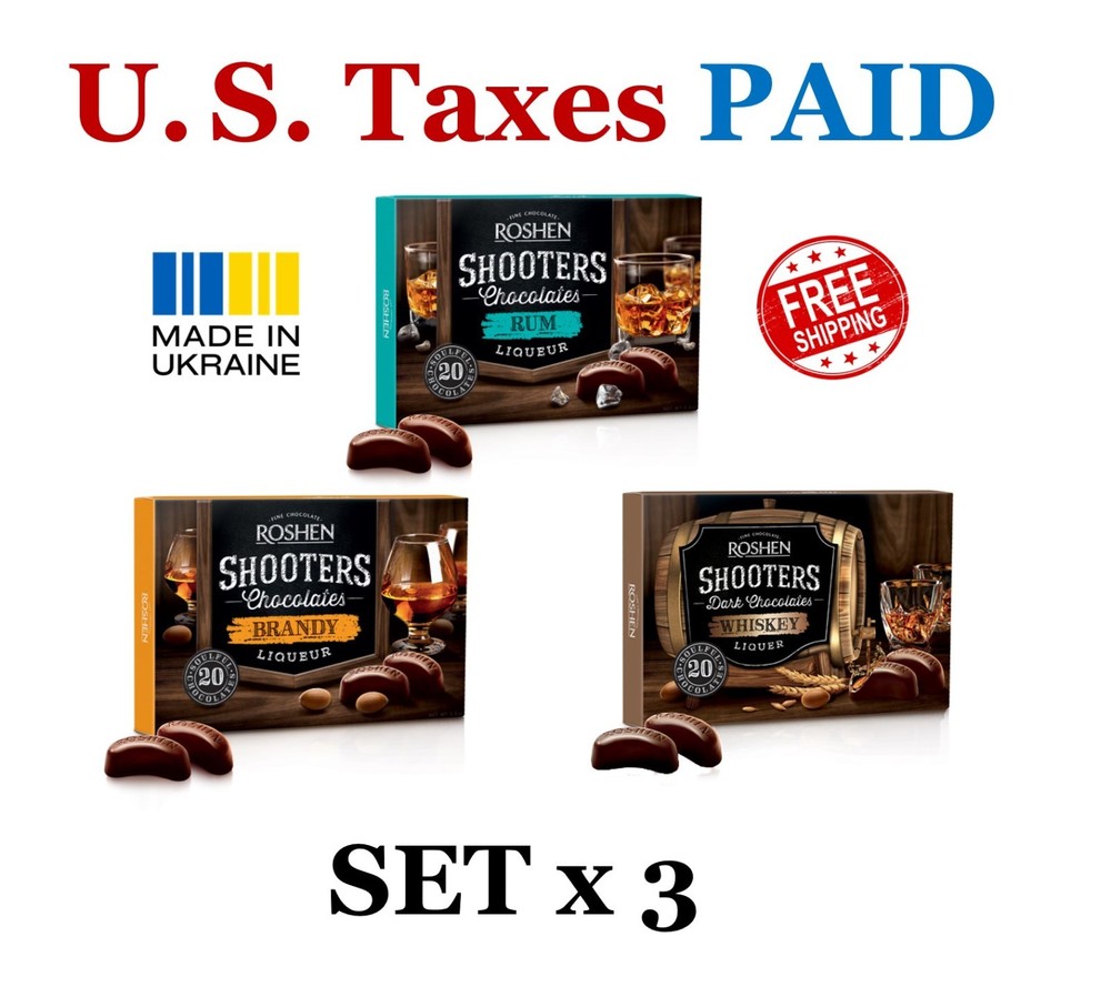 Roshen Shooters Chocolate Candies Rum, Brandy, Whiskey Liqueur 3 Packs