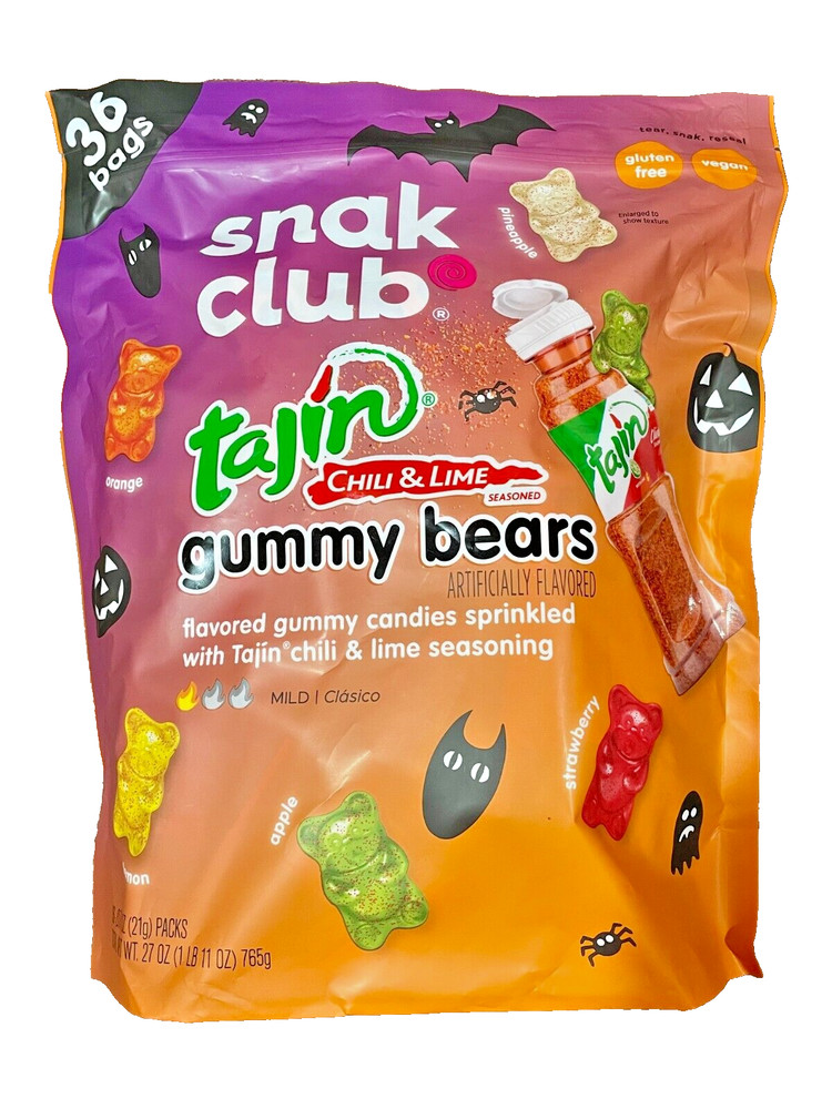 Snak Club TAJIN GUMMY BEARS 36-Bags Chili & Lime Mild Gummi Bears, BIG BAG 27 Oz