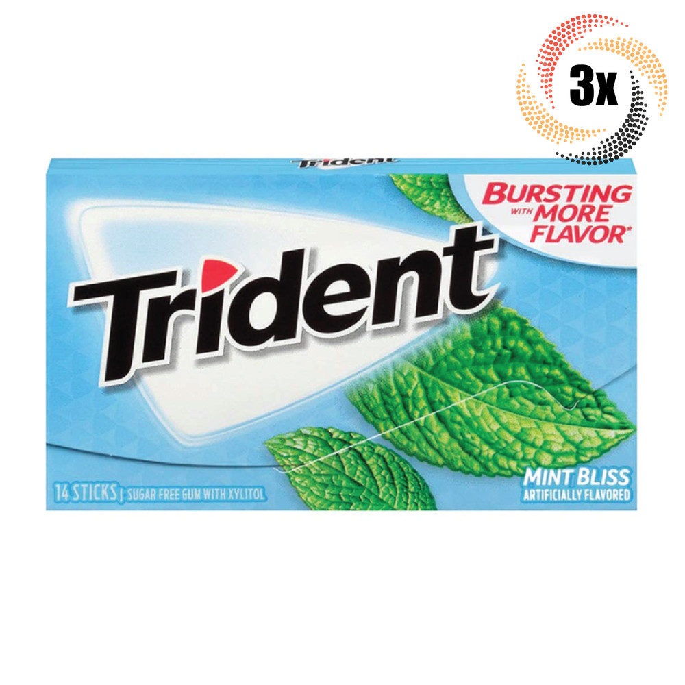 3x Packs Trident Mint Bliss Flavor Sugar Free Chewing Gum | 14 Sticks Per Pack