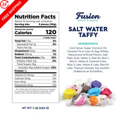 Assorted Salt Water Taffy, 1 Pound Bag, Individually 1 Pound,