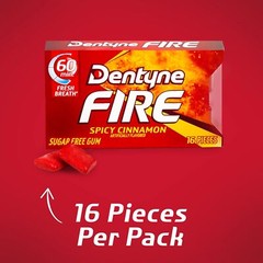 Dentyne Fire Spicy Cinnamon Sugar Free Gum, Pack of 9 16 Count (Pack 9), 9