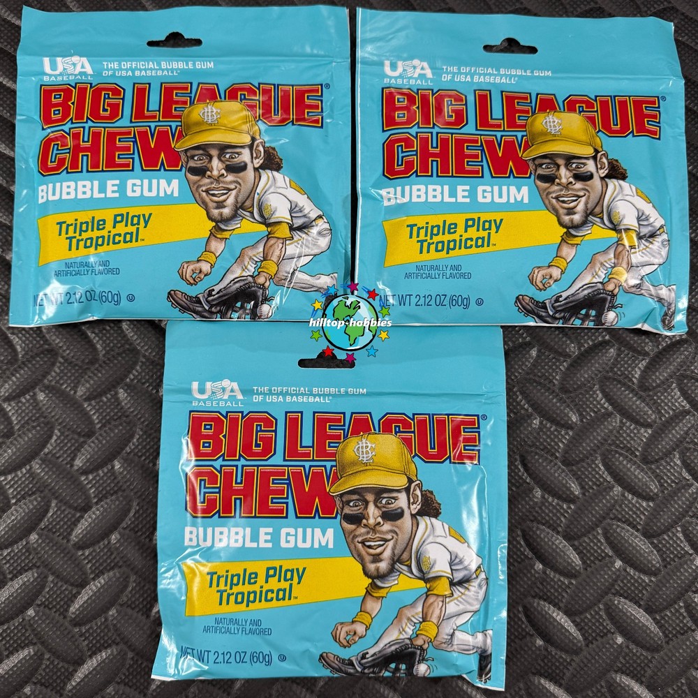 3-PACK LOT OF BIG LEAGUE CHEW SHREDDED BUBBLE GUM TRIPLE PLAY TROPICAL baseball