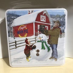 Tin Original Moon Pie Chocolate Single Decker Moon Pie 3 D Holiday Snowman Tin