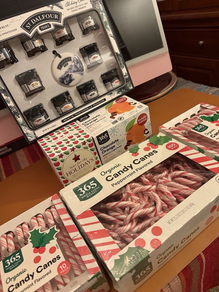 Christmas in July Party Lot Organic Whole Foods Candy Canes coffee tea preserves