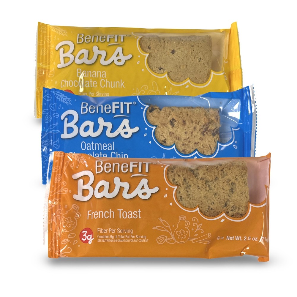 3 Flavor Benefit Bar Variety Featuring Banana Chocolate Chunk, Oatmeal Chocolate