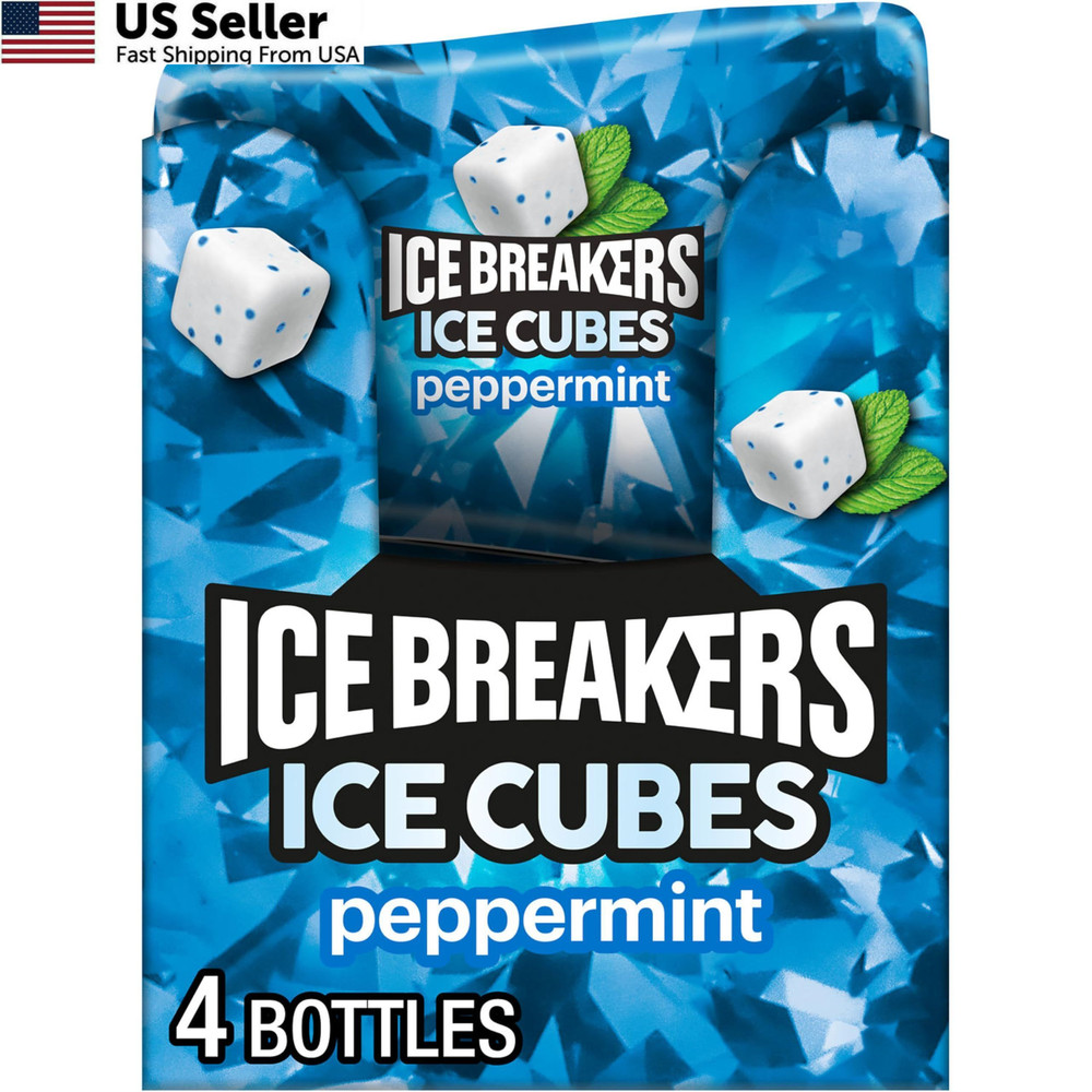 ICE BREAKERS Ice Cubes Peppermint Sugar Free 40 Count (Pack of 4), Turquoise