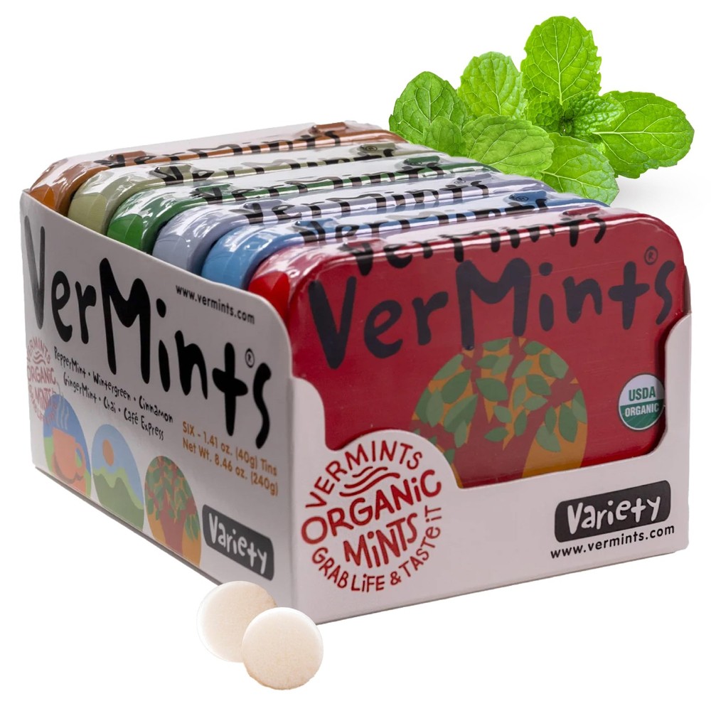 VerMints Organic Breath Mints – Peppermint, Ginger, Wintergreen, Cinnamon, Ch…