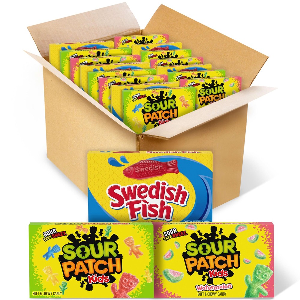 SOUR PATCH KIDS and SWEDISH FISH Soft & 15 Count (4.2 oz each), Multicolor