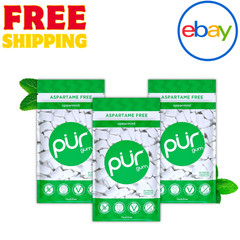 PUR Gum Spearmint Chewing Gum Aspartame Free 100% Xylitol Pack of 3