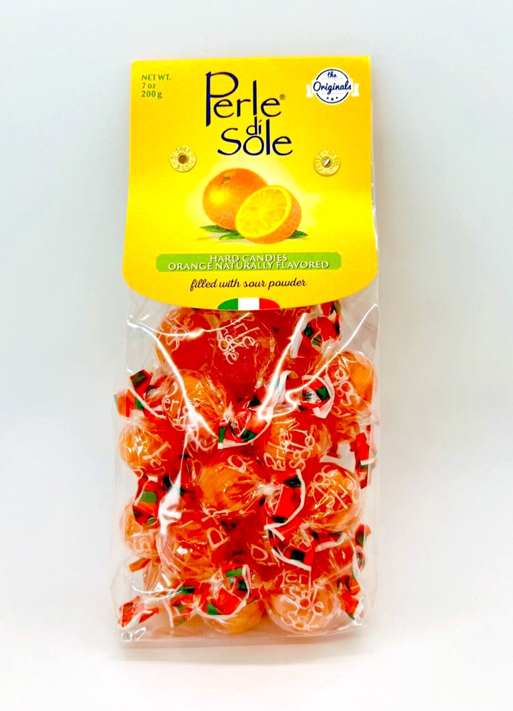 Perle Di Sole Orange Flavored Hard Candies Filled With Sour Powder 7 oz. Italy