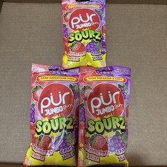 PUR Jumbo SOURZ Gum | Aspartame Free 20 Count (Pack of 3), Strawberry & Grape