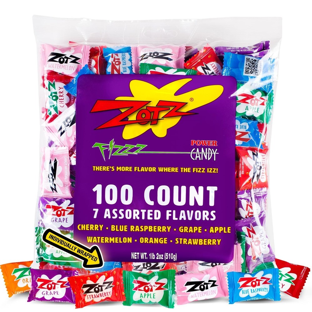 Assorted Fizzy Sour Hard Candy 100 Count Individually Wrapped Bulk Bag