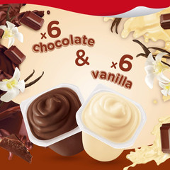 Chocolate and Vanilla Pudding Cups Family Pack, 12 Count