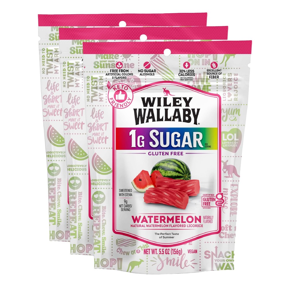 Watermelon Licorice Twists, Low Sugar, GlutenFree, Soft & Chewy, 3 Pack