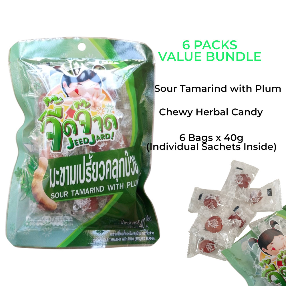 Tamarind with Plum Thai Soft Candy Snack Pack Chewy SourJeedJard 6x40g