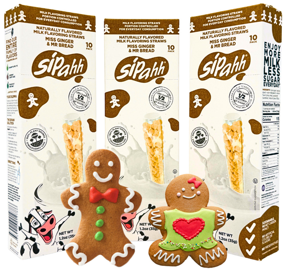 Sipahh 30 Pack Milk Flavouring Straws – Miss Ginger & Mr Bread – Vegan Friendly