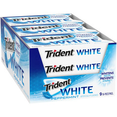 Trident White Peppermint Sugar Free Gum, 9 Packs of 16 Pieces (144 Total Pieces)