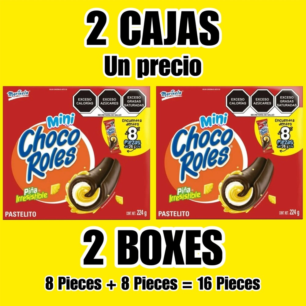 2 CAJAS DE MINI CHOCOROLES MARINELA – PINEAPPLE CRÈME FILLED CAKES (2 BOXES).