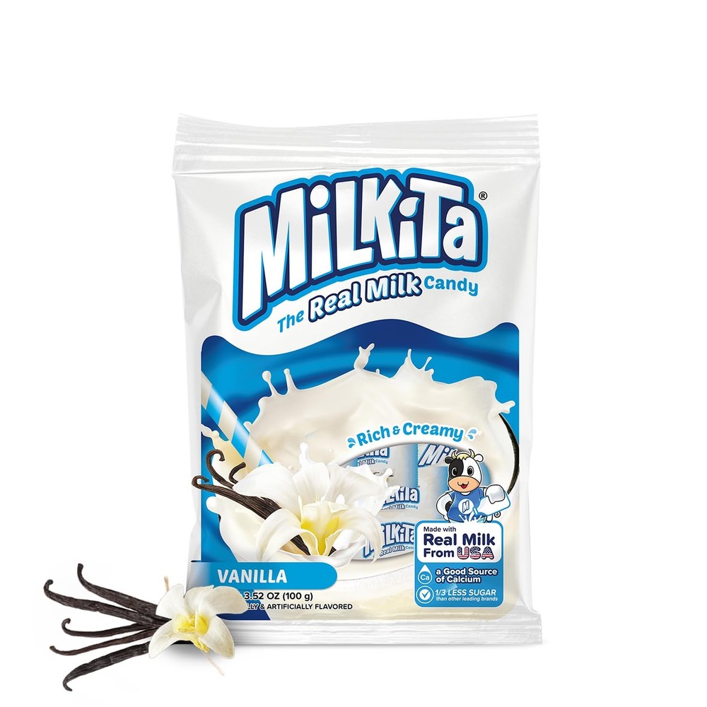 Milkita Creamy Vanilla Milk Candy – Low-Sugar 25 Count (Pack of 1), White