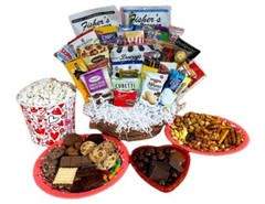 Valentines Day Chocolate Gift Basket filled with assorted chocolates, cookies, s
