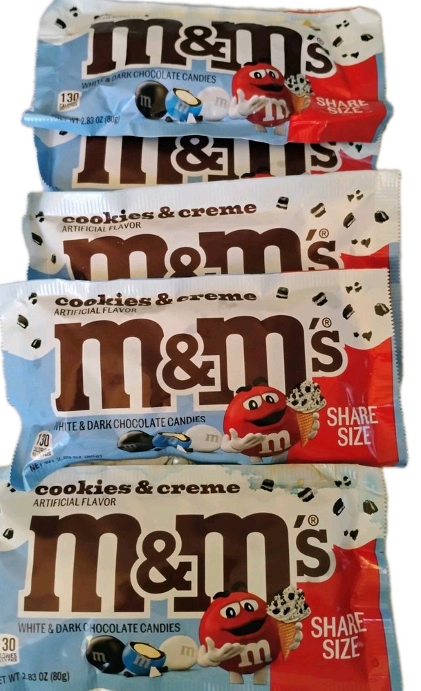 Lot Of 5 Cookies & Creme WHITE & DARK Chocolate M&M’s Share Size RARE