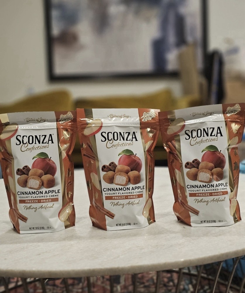 SCONZA CINNAMON APPLE YOGURT FLAVORED CREME, FREEZE-DRIED BITES 3 PACKS OF 18 OZ