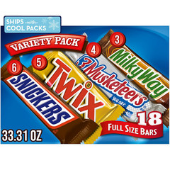SNICKERS, TWIX, MILKY WAY & 3 MUSKETEERS Individually Wrapped Variety Pack Full
