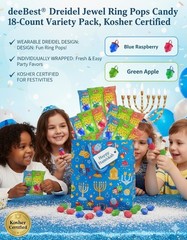 Dreidel Jewel Ring Pops Candy Kosher Certified Variety Pack Party Favors 18 Ct