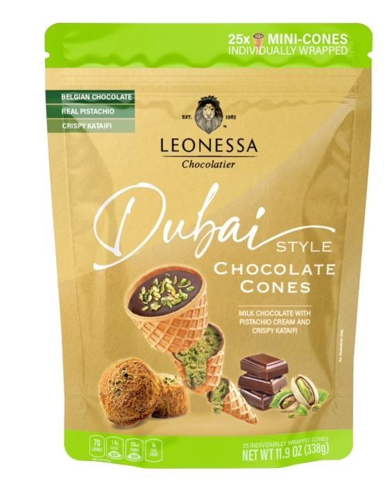 Leonessa Chocolatier 25-CT DUBAI STYLE Belgian Chocolate Cones Pistachio BB 9/26