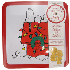 Peanuts Shaped Sugar Cookies Christmas Holiday Lights Music Tin Sealed 12/30/26