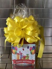 Happy Birthday Theme Chocolate Gift Basket-Box Yellow Bow Pick Chocolate Candy