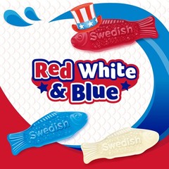 SWEDISH FISH Mini Red, White & Blue Soft & 28 oz (Pack of 4), Blue,Red,White