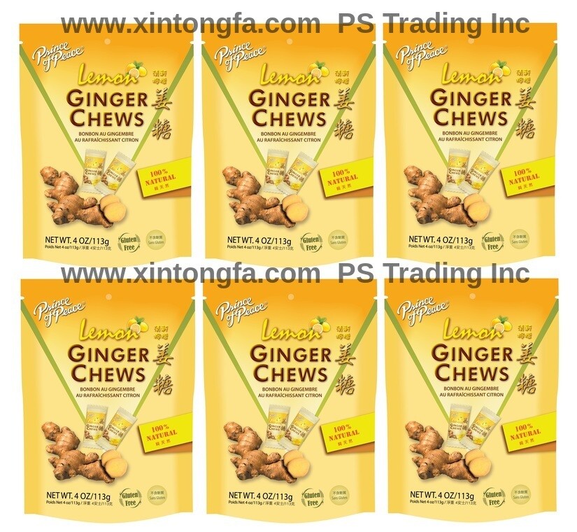 6 x Prince Of Peace 100% Natural Ginger Lemon Candy Chews 4 oz Each (6 Bags)