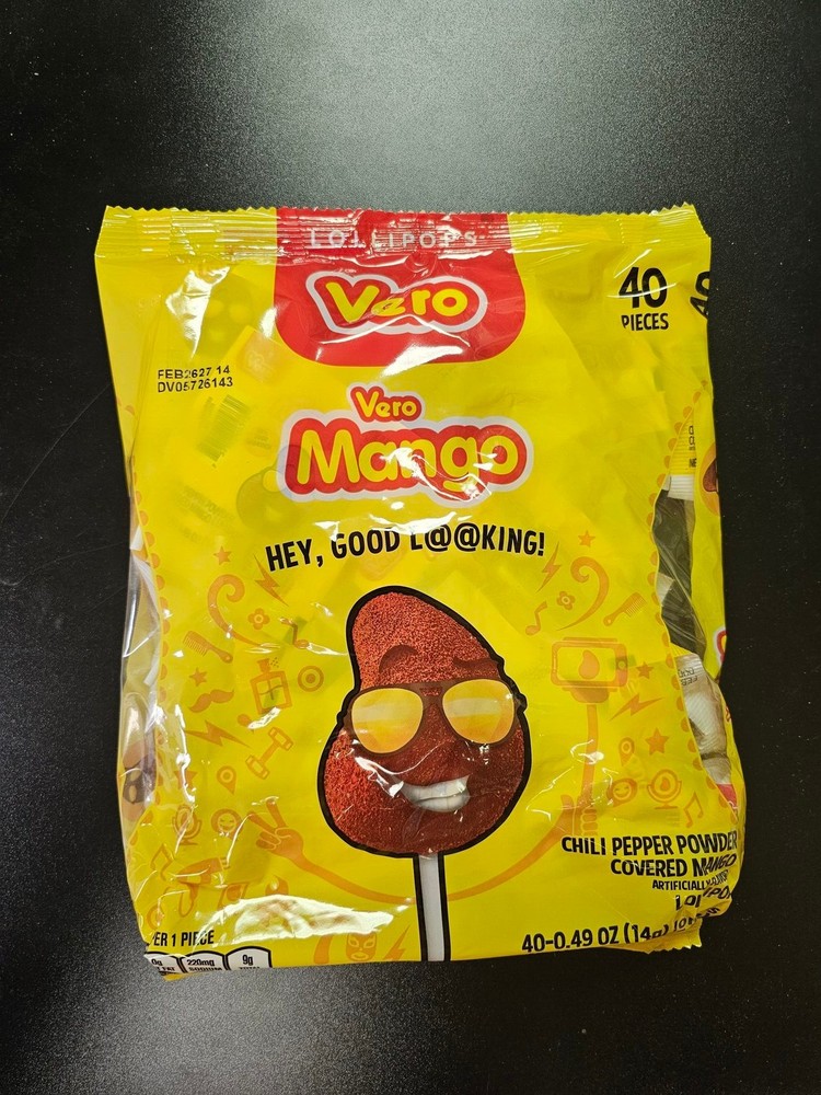 Vero Mango Chili Pepper Lollipops 40 Pieces Bag Mexican Candy Paletas
