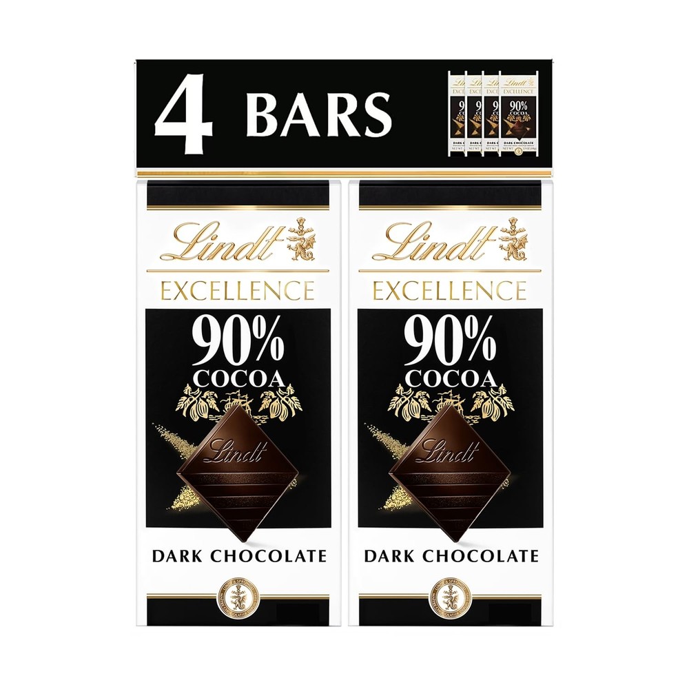 Lindt Excellence, 90% Dark Chocolate Candy 4 Count (14 Ounce) (Pack of 1)