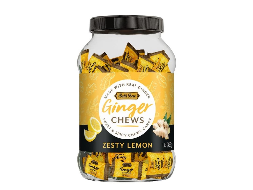 Bali’s Best Ginger Chews, Zesty Lemon Flavor, 1 Pound Jar, Individually…