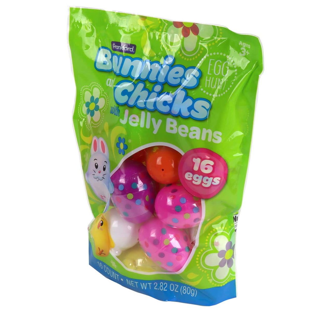 Frankford Bunnies & Chicks w/Jelly Beans 16 Designed Plastic Easter Eggs 2.82 oz
