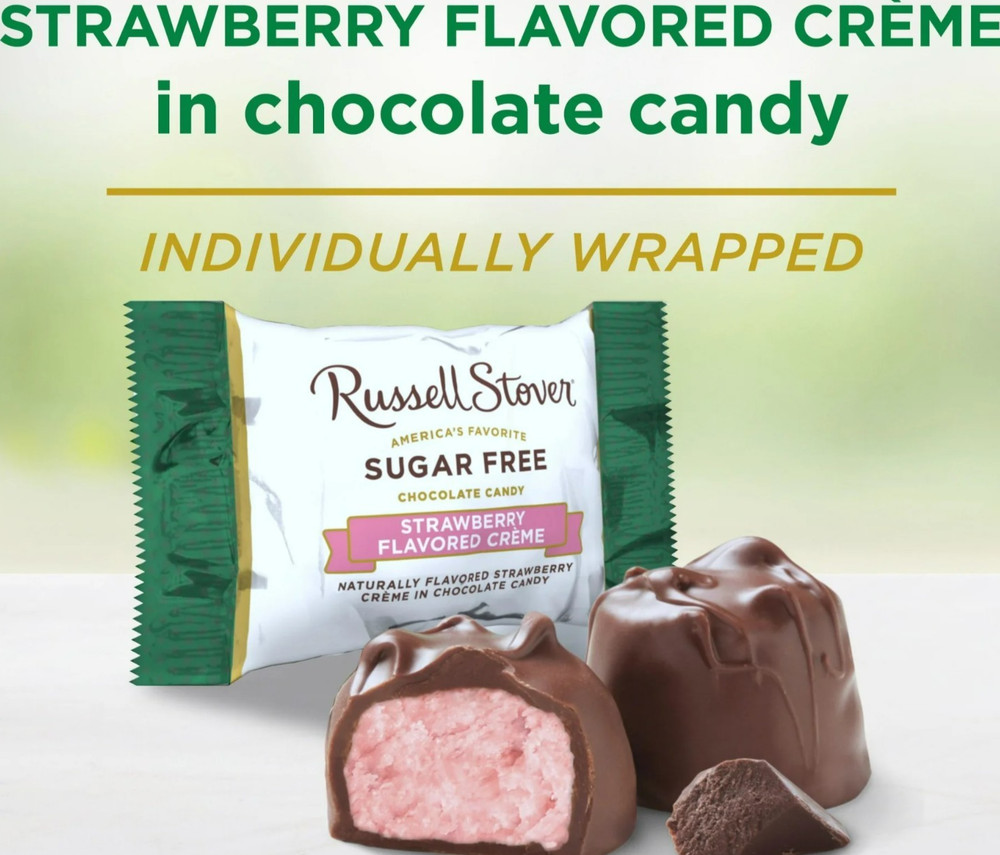 Russell Stover *Sugar Free* STRAWBERRY CREME’ in Chocolate Candy- BULK- 2 POUNDS