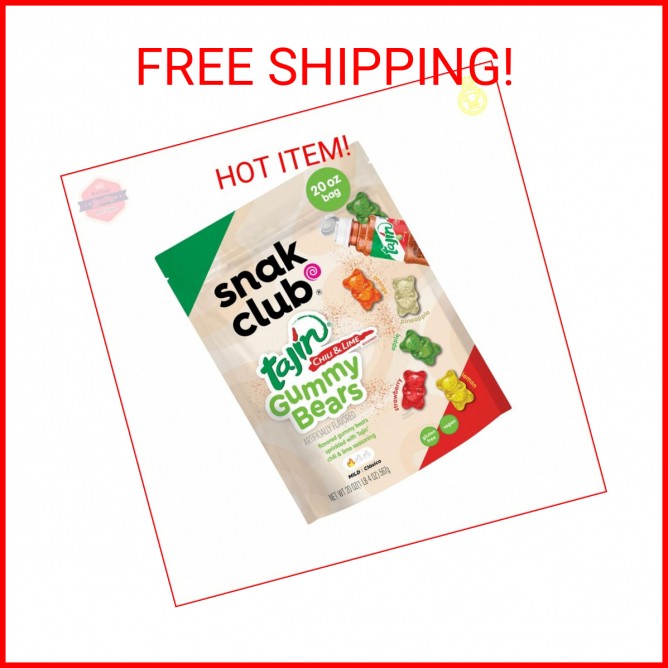 Snak Club Tajin Gummy Bears, Assorted Fruit Candy Gummies with Chili and Lime Se
