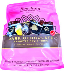 Bouchard Dark Chocolate Assorted Fruit Thins 21.2 Oz Bag EXP 12/2026