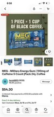 MEG – Military Energy Gum | 100mg of Caffeine 5 Count (Pack 24), Arctic Mint