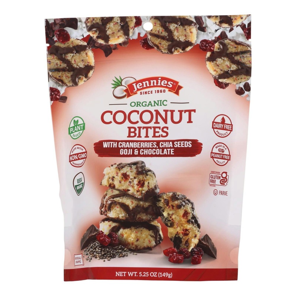 Jennies Coconut Bites – Organic – Cranberry Goji 5.25 oz (Pack of 6)