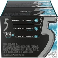 5 GUM Wintermint-Ascent Flavoured Sugar Free Chewing Gum 15 Sticks 10 Packs