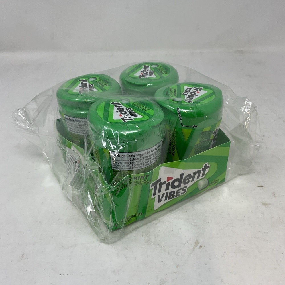 4 PACK Trident Vibes Spearmint Rush Sugar Free Gum 40 Pieces Per Bottle