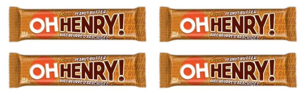 OH HENRY! Chocolate Bar with Reese’s Peanut Butter, 58g (4 Pack)