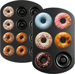 Variety 2 Pack Full & Mini Donut Pan for Baking | One 12-Cavity Mini Donut Pan &