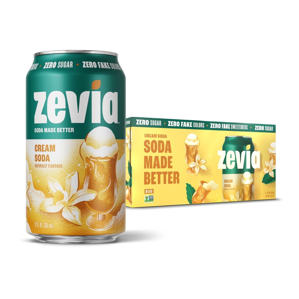 Zevia Zero Sugar Soda, Cream 12 oz Cans (8-Pack) – 12 Fl Oz (Pack of 8)
