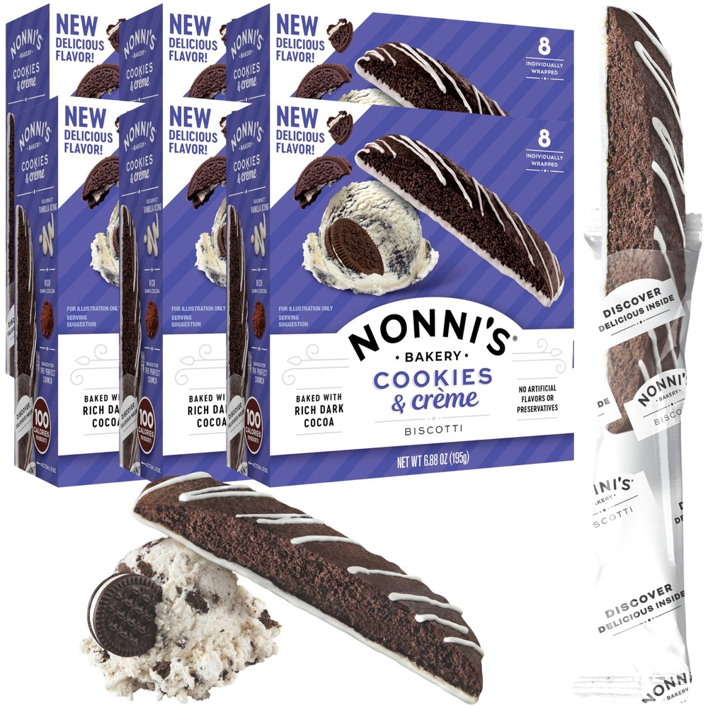 Nonni’s Cookies & Crème Biscotti, Rich Dark Cocoa Cookie with Vanilla Icing, …