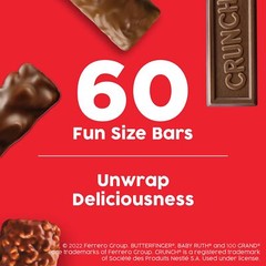60 Count Assorted Fun Size Chocolate Candy Bars Butterfinger Crunch Baby Ruth…